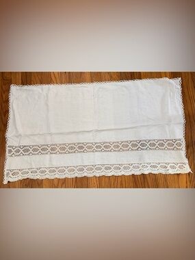Vintage Handmade Linen Runner with Crochet Trim